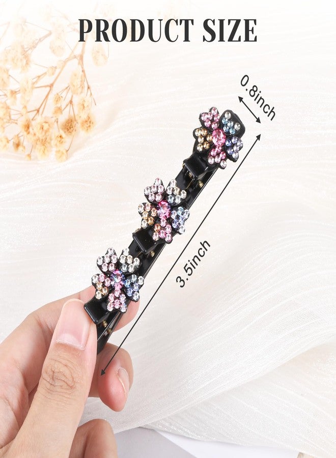 Qiuruoo Sparkling Crystal Stone Braided Hair Clips,Hairpin Duckbill Clips with 3 Small Pearl Hairpin,Flower Pearls Hair Accessories for Women(8PCS) - Image 2